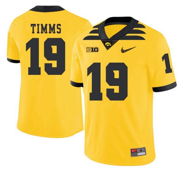 2019 Men #19 Mike Timms Iowa Hawkeyes College Football Alternate Jerseys Sale-Gold - Click Image to Close